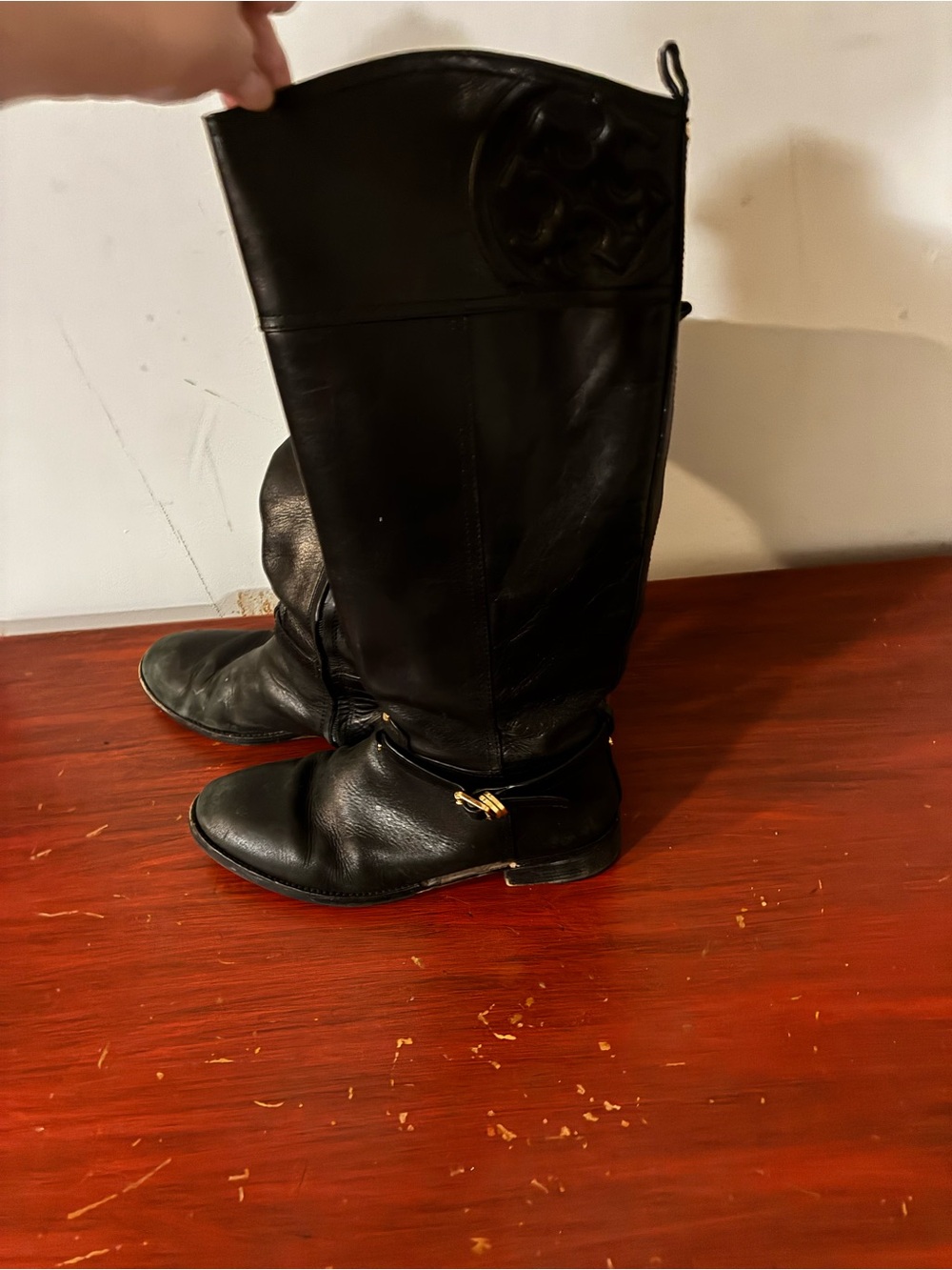 Tory Burch Tall Black Boots with Gold Accent